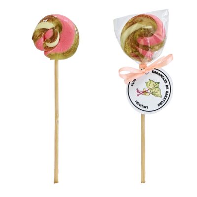 Karamele uz kociņa ar Rabarberu gabaliņiem, Mini apaļa, 10g
